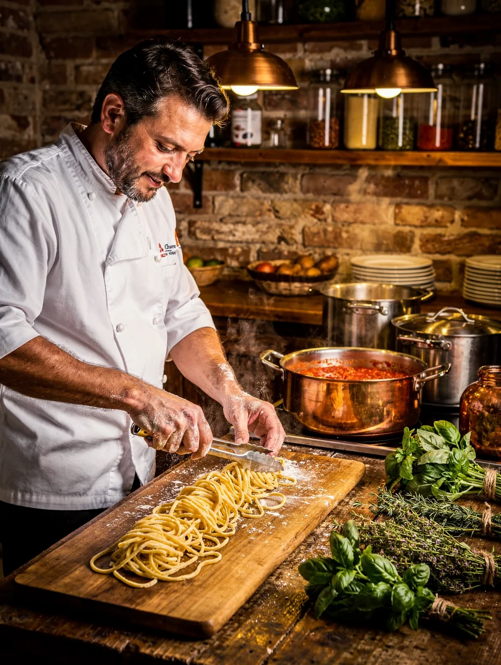 Executive Chef plating handmade agnolotti with shaved black winter truffles
