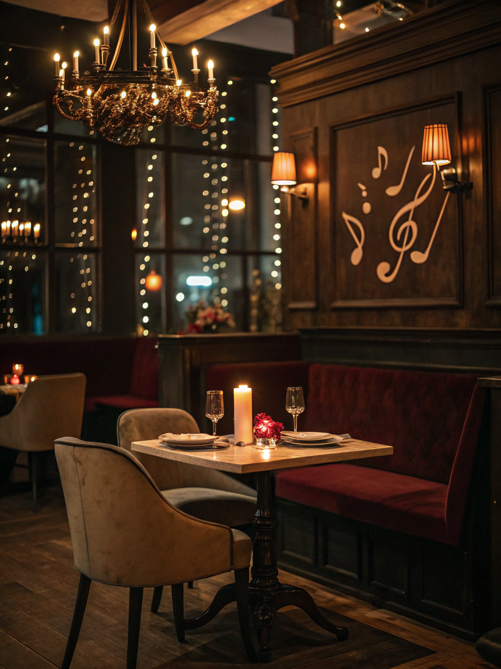 Cozy candlelit table for two in a quiet corner of the restaurant