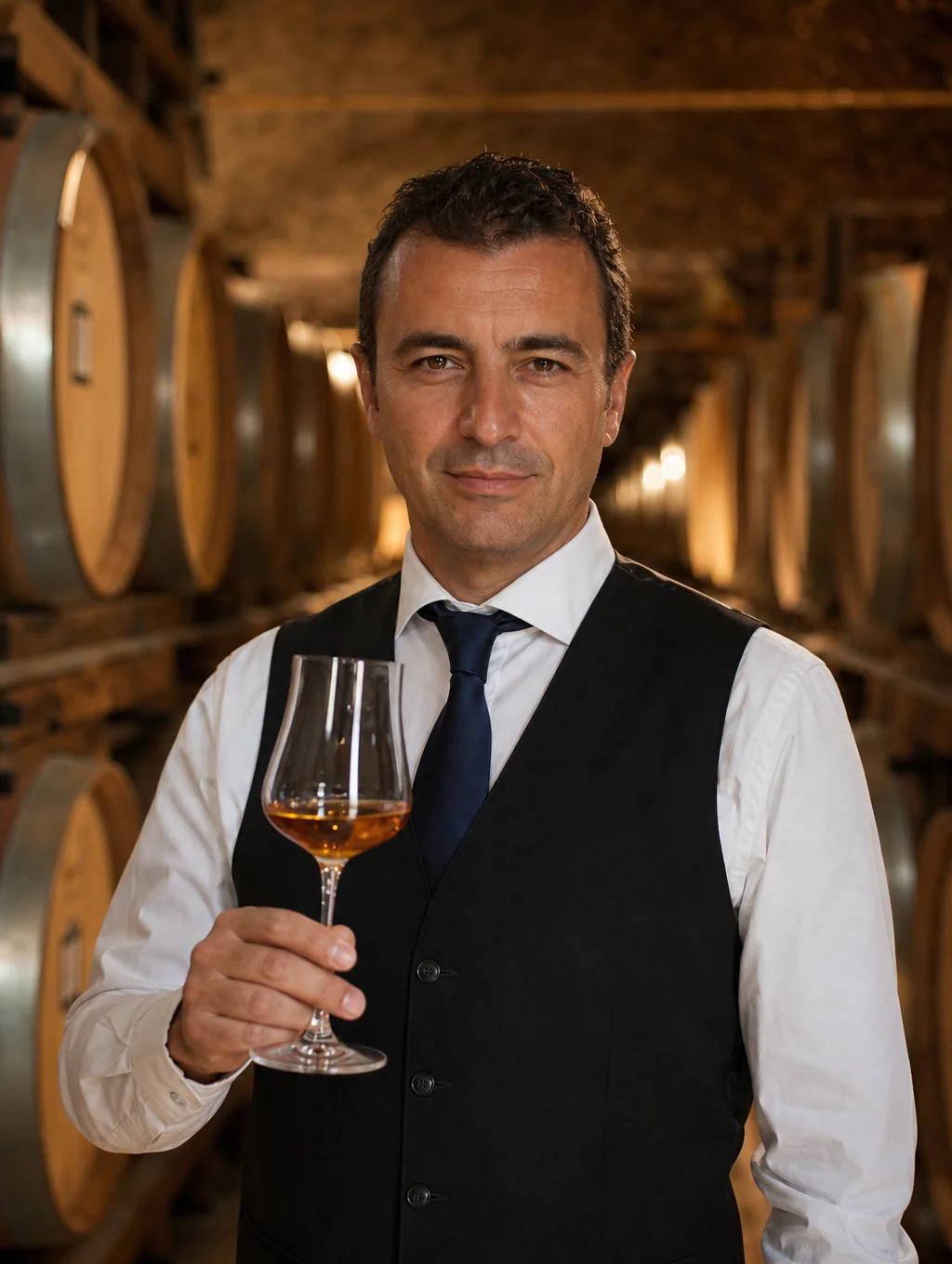 Lorenzo Conti selecting a bottle of wine in the Mella cellar